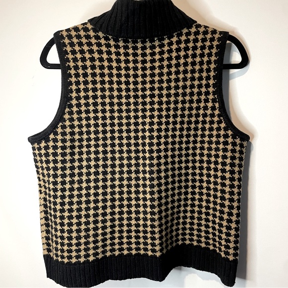 Vintage Liz Claiborne Houndstooth Sleeveless Wool Sweater Vest Turtle Neck - Picture 2 of 3